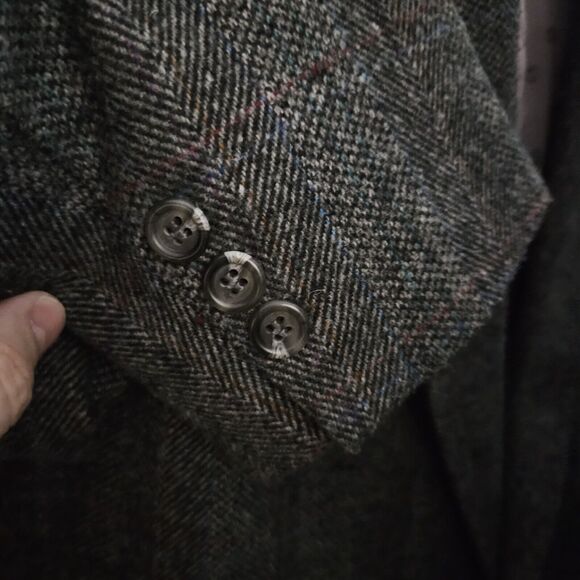 Towncraft Men's Blazer Dark Gray Windowpane Size 43L Herringbone LINER FADING - Picture 4 of 16